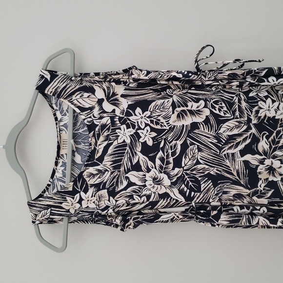 Teddi Vintage Floral Midi Dress Small Black Tan Sleeveless Tropical Hawaiian 90s - Picture 2 of 12